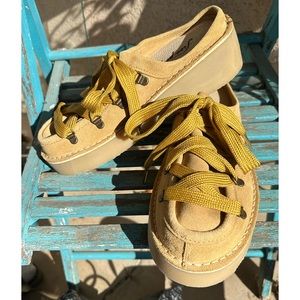 Super cute, unique and fun lace up, suede mules/clogs by Free People. Size 39/8